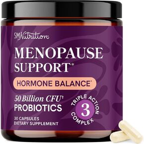 Menopause Support with Prebiotics and Probiotics for Women | Hormone Balance, Hot Flashes & Night Sweats | 50 Billion CFU, DIM & Black Cohosh | Triple Action Menopause Supplements for Women | 30 Ct