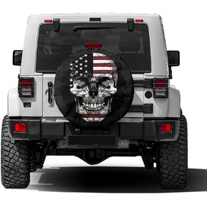 Foruidea Skull American Flag Spare Tire Cover with Backup Camera Hole Wheel Tire Cover Fit Trailer, RV, SUV and Many Vehicle 17inch