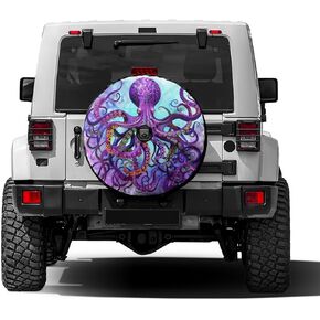 Foruidea Funny Octopus Spare Tyre Woving مع غطاء إطارات عجلات ثقب الكاميرا الاحتياطية ، RV ، سيارات الدفع الرباعي والعديد من المركبات 17 بوصة