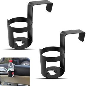 2 PCS Portable Hollow Design Cup Holder for Car, 4.79" x 2.67" ABS Hanging Shockproof Scratchproof Structure Side Window Seat Armrest Cup Holder, Quick Installation Accessories (Black)