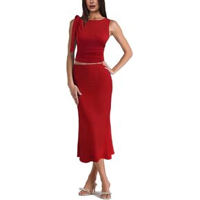 مجموعات من قطعتين للنساء y2k الخروج من الكشكش تقليم أعلى دبابات وخصر عالي Maxi Long Skirt Set Dress