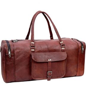 Leather duffel bag large 24 Inch Square Duffel Travel Gym Sports Overnight Weekender Leather Bag for men and women