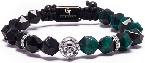 Lion King Beaded Bracelets for Men - Natural Stone Bracelets - Mens Bracelet with Stainless Steel Lion Head, Adjustable Cord, & Powerful Gemstones in Kuwait