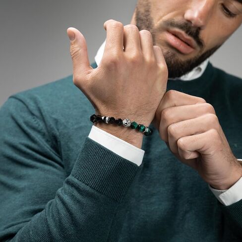 Lion King Beaded Bracelets for Men - Natural Stone Bracelets - Mens Bracelet with Stainless Steel Lion Head, Adjustable Cord, & Powerful Gemstones in Kuwait
