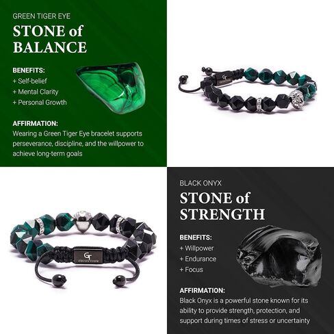 Lion King Beaded Bracelets for Men - Natural Stone Bracelets - Mens Bracelet with Stainless Steel Lion Head, Adjustable Cord, & Powerful Gemstones in Kuwait