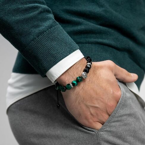 Lion King Beaded Bracelets for Men - Natural Stone Bracelets - Mens Bracelet with Stainless Steel Lion Head, Adjustable Cord, & Powerful Gemstones in Kuwait