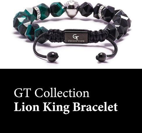 Lion King Beaded Bracelets for Men - Natural Stone Bracelets - Mens Bracelet with Stainless Steel Lion Head, Adjustable Cord, & Powerful Gemstones in Kuwait