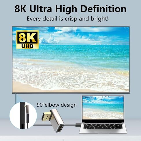 محول منفذ عرض 8K (محول DP متوسط ​​الانحناء) 2 حزمة، موصل DP ذكر إلى أنثى موسع 90 درجة، يدعم محول DP 8K@60 هرتز لأجهزة الكمبيوتر المحمول والشاشة in Saudi Arabia