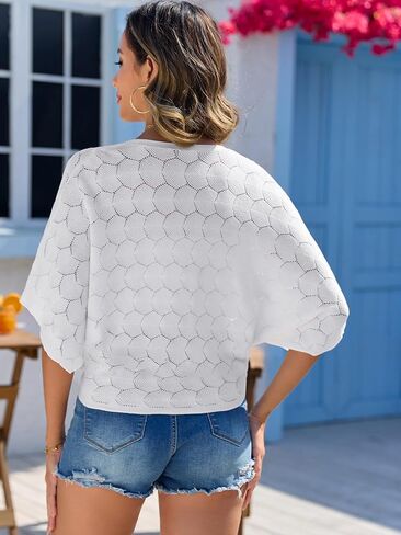 Arolina Summer Cardigans for Women Lightweight Crochet Bolero Shrugs 3/4 Batwing Sleeve Cardigan Sweaters in Saudi Arabia