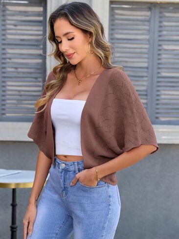 كاروديجان الصيف في أرولينا للنساء كروشيه بوليرو يتجاهل 3/4 سترات كارديجان براونغ in Kuwait