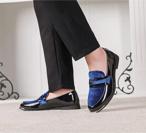 LCQL Men's Luxury Velvet Penny Loafers Patent Leather Oxford Classic Business Party Prom Club Dress Shoes Size 7-13 in Kuwait
