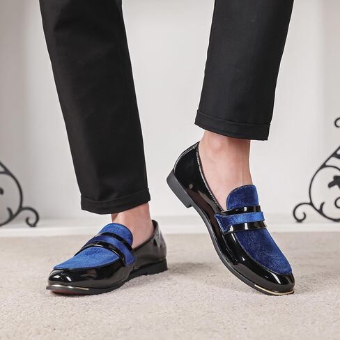 LCQL Men's Luxury Velvet Penny Loafers Patent Leather Oxford Classic Business Party Prom Club Dress Shoes Size 7-13 in Kuwait