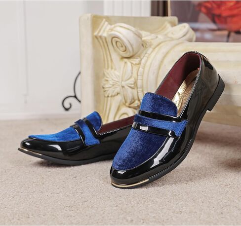 LCQL Men's Luxury Velvet Penny Loafers Patent Leather Oxford Classic Business Party Prom Club Dress Shoes Size 7-13 in Kuwait