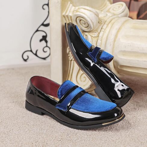 LCQL Men's Luxury Velvet Penny Loafers Patent Leather Oxford Classic Business Party Prom Club Dress Shoes Size 7-13 in Kuwait