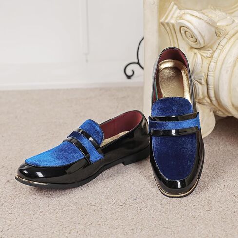 LCQL Men's Luxury Velvet Penny Loafers Patent Leather Oxford Classic Business Party Prom Club Dress Shoes Size 7-13 in Kuwait