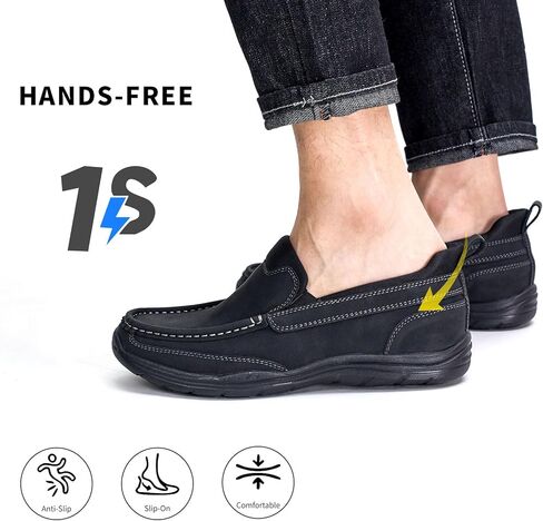 Mens Slip On Loafers Casual Hands Free Slip in Shoes Step in Walking Leather Shoes for Men with Breathable Comfort in Kuwait