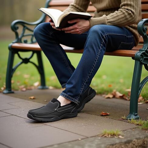 Mens Slip On Loafers Casual Hands Free Slip in Shoes Step in Walking Leather Shoes for Men with Breathable Comfort in Kuwait