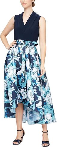 S.L. Fashions Women's Floral High-Low Gown with Pockets and Stretch Bodice, Wedding Guest Dress (Petite and Regular Sizes) in Saudi Arabia