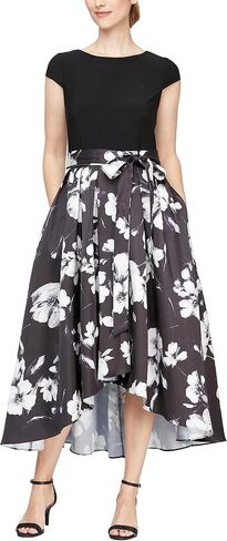 S.L. Fashions Women's Floral High-Low Gown with Pockets and Stretch Bodice, Wedding Guest Dress (Petite and Regular Sizes) in Saudi Arabia