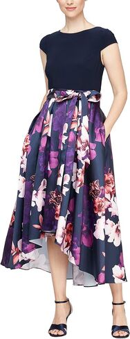 S.L. Fashions Women's Floral High-Low Gown with Pockets and Stretch Bodice, Wedding Guest Dress (Petite and Regular Sizes) in Saudi Arabia