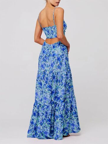 Women's Y2K Cami Long Dress Sleeveless Spaghetti Strap Cross Tie-up Front Floral Print Beach Dress in Kuwait