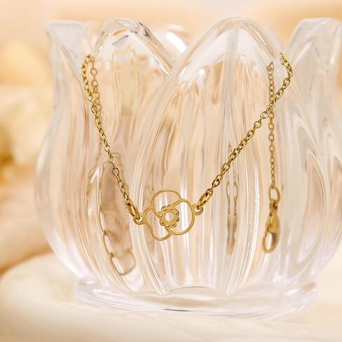 Birth Flower Gold Bracelets for Women, Statement Adjustable Stackable Birthday Chain Bracelet Outfit Accessories Jewelry Gift. in Saudi Arabia
