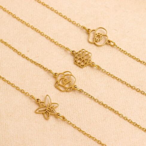 Birth Flower Gold Bracelets for Women, Statement Adjustable Stackable Birthday Chain Bracelet Outfit Accessories Jewelry Gift. in Saudi Arabia