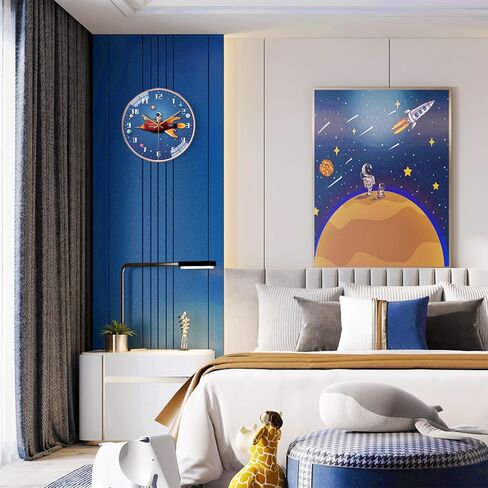Space Silent Creative Wall clock, Silent time Wall Clock Operated for wall clock for office, Classroom, Bedroom, Bathroom, Living room, Restaurant, Hotel,Children's room，kitchen， etc.(30 cm/ 12") in Saudi Arabia