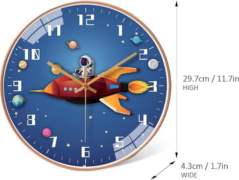 Space Silent Creative Wall clock, Silent time Wall Clock Operated for wall clock for office, Classroom, Bedroom, Bathroom, Living room, Restaurant, Hotel,Children's room，kitchen， etc.(30 cm/ 12") in Saudi Arabia
