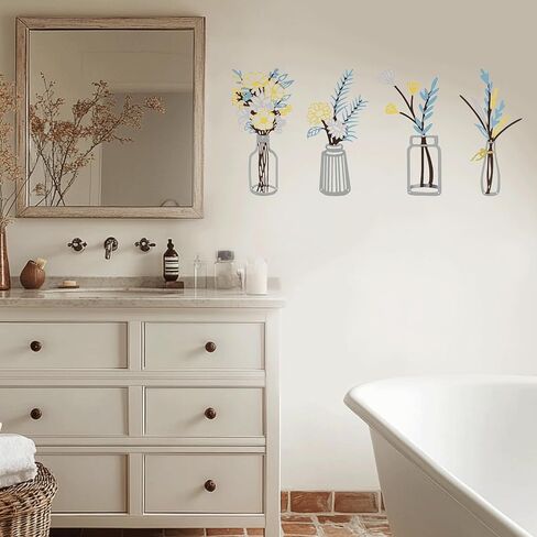 zituzitp 3 Pieces Metal Flower Wall Decor, Wall Art for Bathroom Living Room Kitchen Bedroom Dining Room Rustic Farmhouse Boho Wall Decor Houseworming Gift in Saudi Arabia