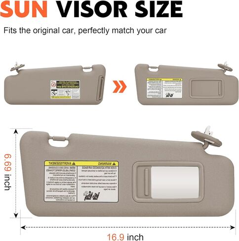 Beige Passenger Right Side Sun Visor Replacement Compatible with Toyota Highlander 2008 2009 2010 2011 2012 2013 Replace 74320-0E050-B0 in Kuwait