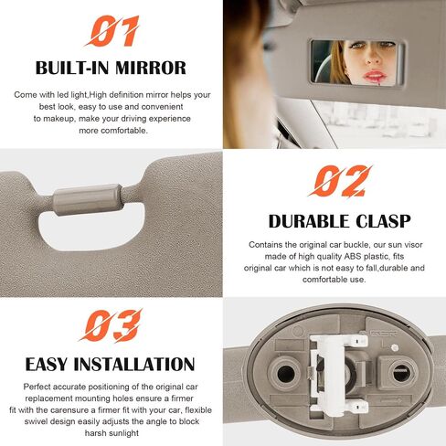 Beige Passenger Right Side Sun Visor Replacement Compatible with Toyota Highlander 2008 2009 2010 2011 2012 2013 Replace 74320-0E050-B0 in Kuwait