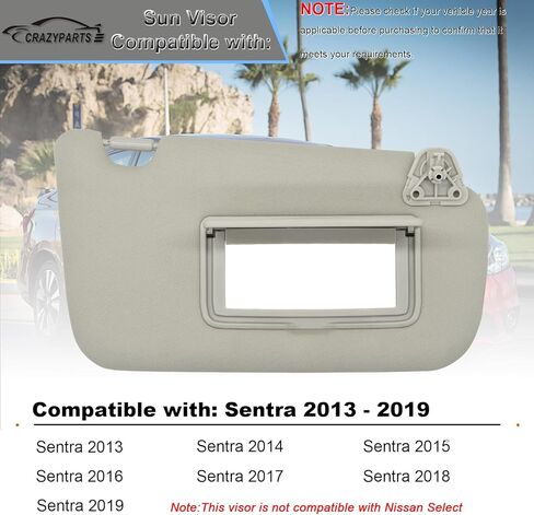 سائق جانب Sun Visor متوافق مع Nissan Sentra 2013-2019 Sun Shade بدون استبدال الضوء 96401-4at7a اللون: رمادي in Kuwait