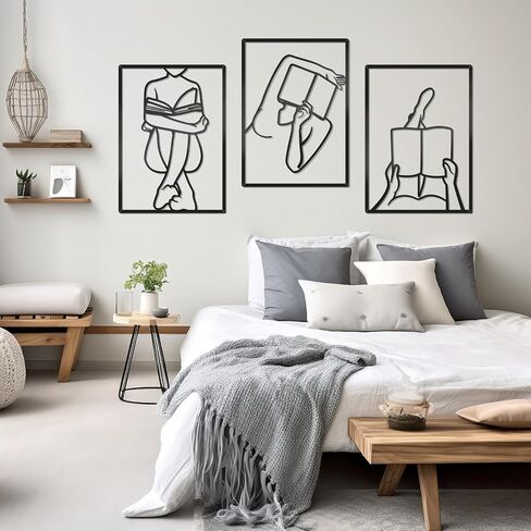 Zzbakress 3 Pcs Female Book Wall Art Black Metal Wall Decor Large Reading Room Decor Minimalist Line Wall Art Black Abstract Wall Art for Reading Room Living Room Bedroom (Elegant) in Saudi Arabia
