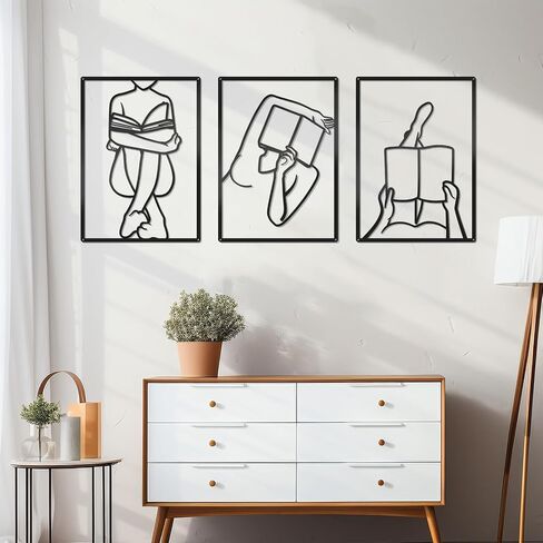 Zzbakress 3 Pcs Female Book Wall Art Black Metal Wall Decor Large Reading Room Decor Minimalist Line Wall Art Black Abstract Wall Art for Reading Room Living Room Bedroom (Elegant) in Saudi Arabia
