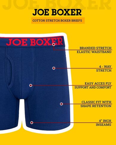 JOE BOXER Mens Boxer Briefs 4-Pack, Comfy and Breathable Spandex-Cotton Boxer Briefs, Mens Underwear Cotton Stretch in Saudi Arabia