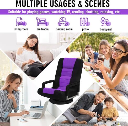 كرسي ألعاب أرضية دوارة مع مساند الذراعين ، فيديو قابلة للطي مستلق أريكة مع 6 موقع قابل للتعديل ، مسند الظهر المبطن ووسادة ، أريكة متسكعة كسول للرياضات الإلكترونية ، القراءة ، الاسترخاء ، مشاهدة التلفزيون ، الأسود in Kuwait