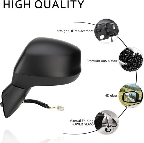 Passenger Side Right Mirror for 2012-2015 Honda Civic | Power Glass | Matte Black | 3-Pins OE Replacement Part #76202TR0A01 in Saudi Arabia