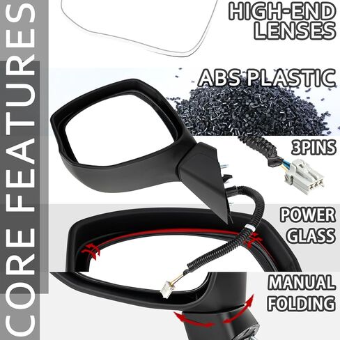 Passenger Side Right Mirror for 2012-2015 Honda Civic | Power Glass | Matte Black | 3-Pins OE Replacement Part #76202TR0A01 in Saudi Arabia