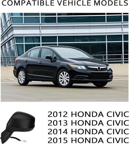 Passenger Side Right Mirror for 2012-2015 Honda Civic | Power Glass | Matte Black | 3-Pins OE Replacement Part #76202TR0A01 in Saudi Arabia