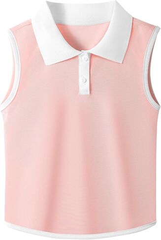 Girls Polo Shirt Sleeveless Golf Shirts Contrast Collared Button-Up Tennis T-Shirts Quick Dry Breathable Tank Tops in Kuwait