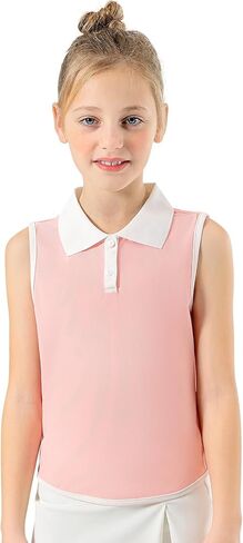 Girls Polo Shirt Sleeveless Golf Shirts Contrast Collared Button-Up Tennis T-Shirts Quick Dry Breathable Tank Tops in Kuwait