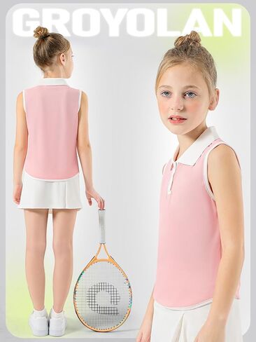 Girls Polo Shirt Sleeveless Golf Shirts Contrast Collared Button-Up Tennis T-Shirts Quick Dry Breathable Tank Tops in Kuwait