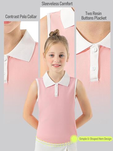 Girls Polo Shirt Sleeveless Golf Shirts Contrast Collared Button-Up Tennis T-Shirts Quick Dry Breathable Tank Tops in Kuwait
