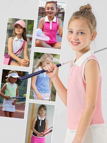 Girls Polo Shirt Sleeveless Golf Shirts Contrast Collared Button-Up Tennis T-Shirts Quick Dry Breathable Tank Tops in Kuwait