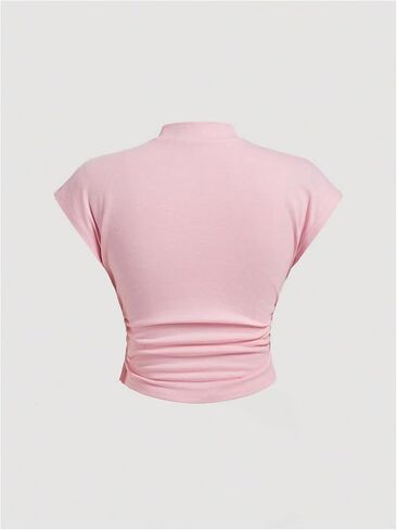 Verdusa Girl's Coquette Mock Neck Bow Tops Short Sleeve Ruched Fitted Summer Teen Girl T Shirt in Saudi Arabia