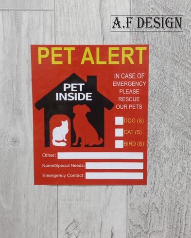 2 PCS Pet Alert Sticker for House，UV Resistant Self Adhesive Vinyl in Case of Fire Pet Stickers Waterproof Fade-Resistant Pets Inside Window Emergency Sticker in Saudi Arabia