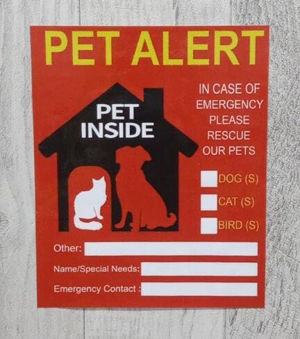 2 PCS Pet Alert Sticker for House，UV Resistant Self Adhesive Vinyl in Case of Fire Pet Stickers Waterproof Fade-Resistant Pets Inside Window Emergency Sticker in Saudi Arabia