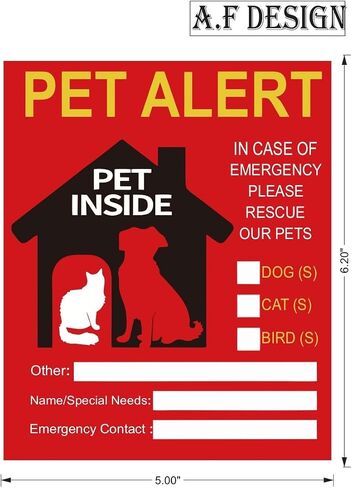 2 PCS Pet Alert Sticker for House，UV Resistant Self Adhesive Vinyl in Case of Fire Pet Stickers Waterproof Fade-Resistant Pets Inside Window Emergency Sticker in Saudi Arabia