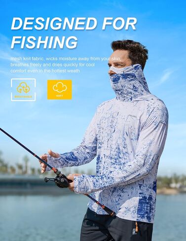 Men's Sun Protection Fishing Shirts UPF 50+ Lightweight Hoodie Long Sleeve UV SPF Hooded Shirts with Mask Rash Guard in Saudi Arabia